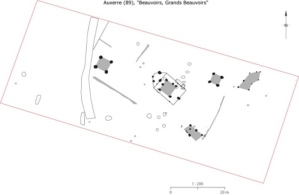 Fig. 02. Plan de la fouille au lieu-dit « Les Beauvoirs » © B. Defert, Inrap