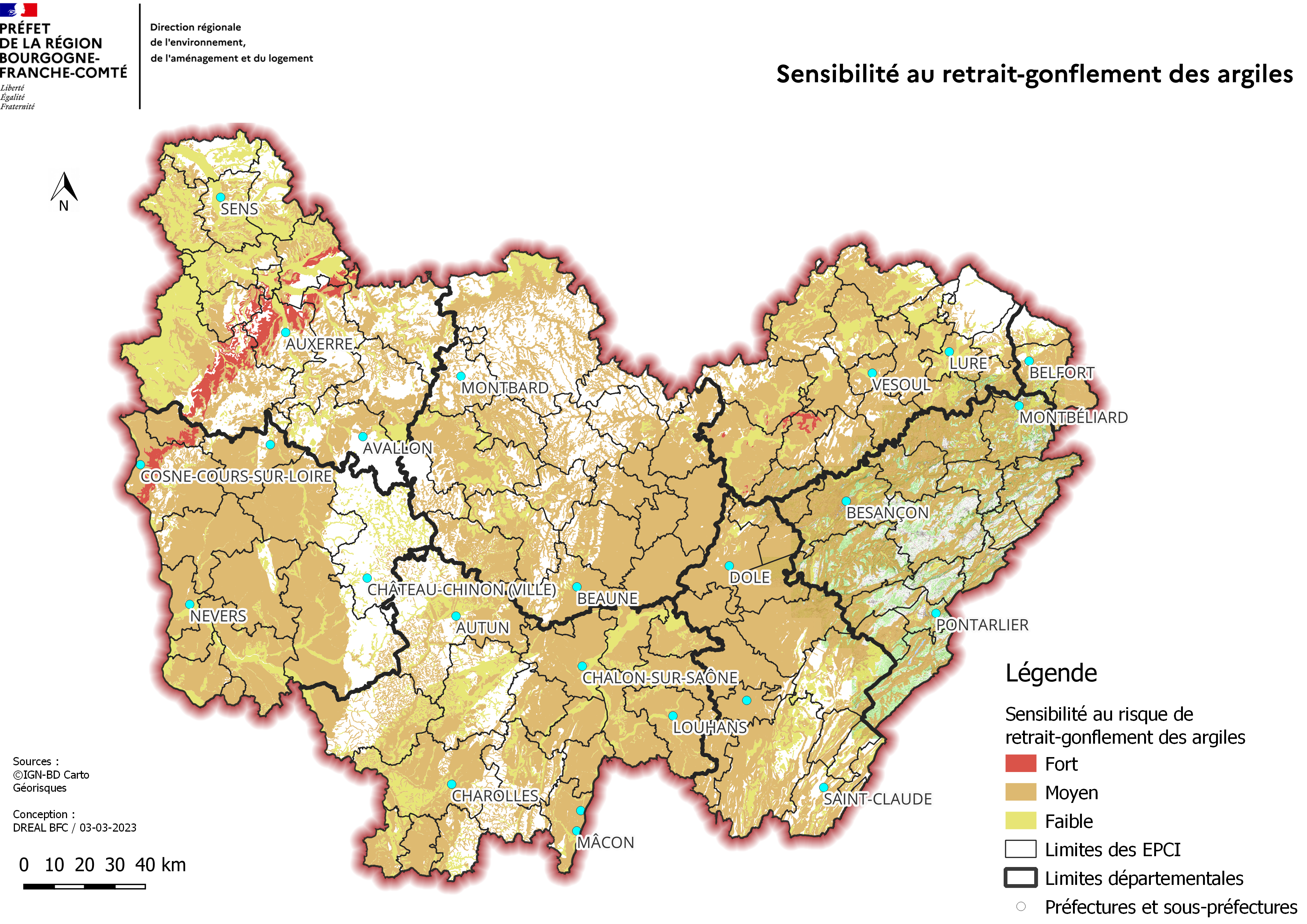 La carte régionale BFC de sensibilité au retrait gonflement des argiles de 2020