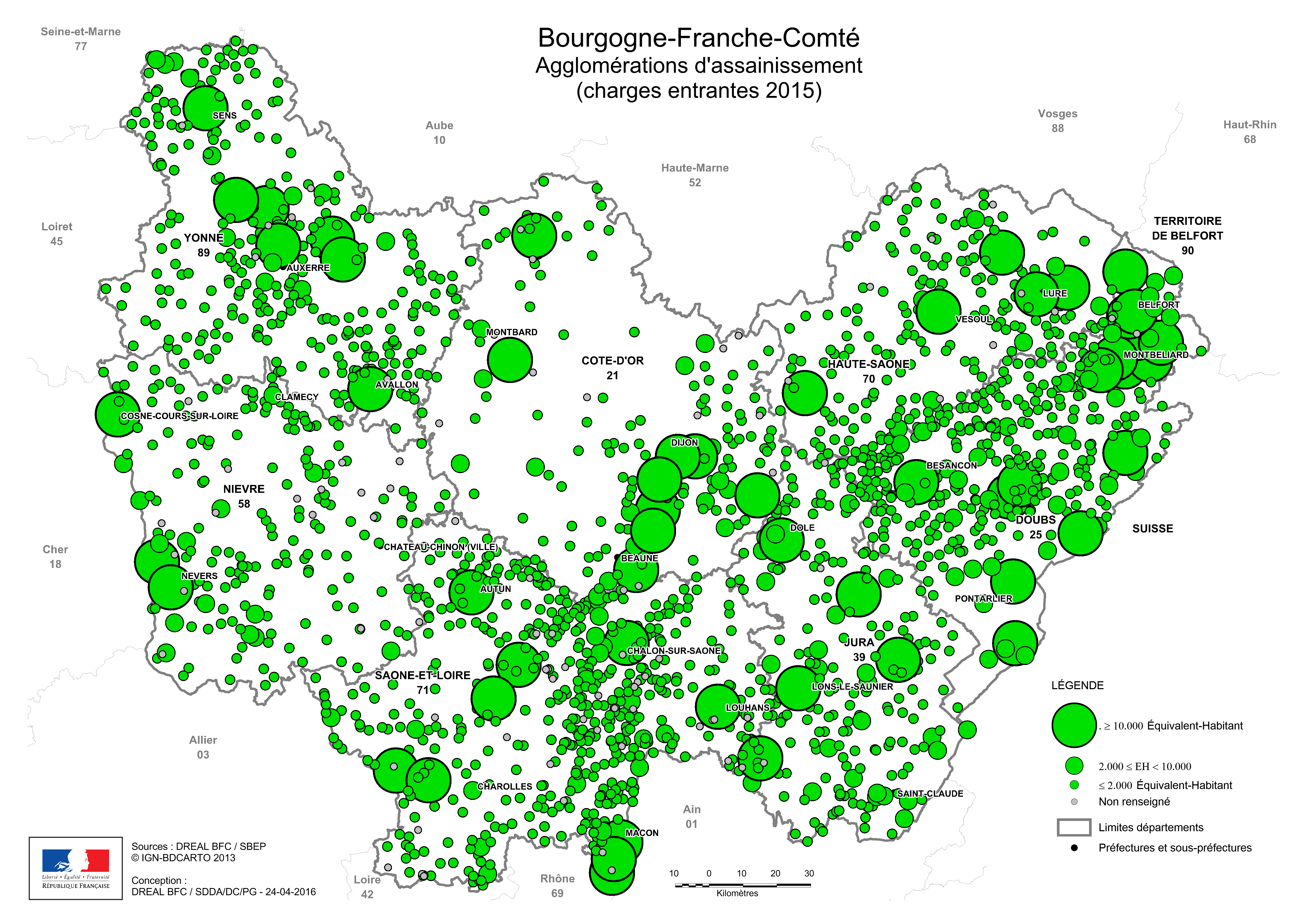 Les stations d'épuration des eaux usées (STEU) en Bourgogne-Franche-Comté en 2015 en grand format (nouvelle fenêtre)